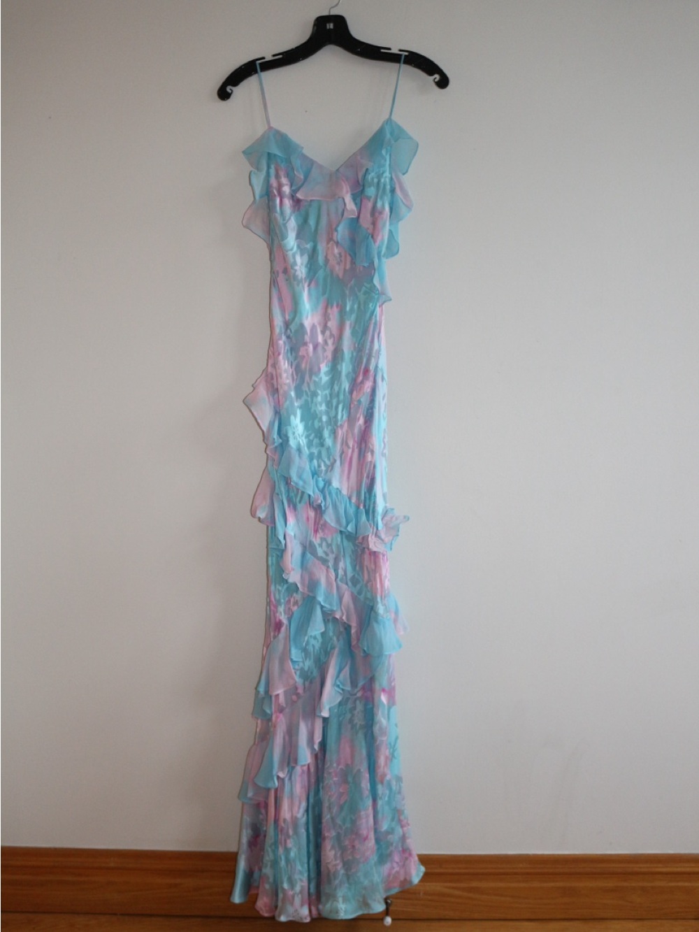 LoveShackFancy Pastel Blue and Pink Ruffle Maxi Dress